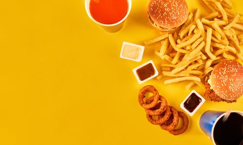 Picture of various fast food - aerial view.